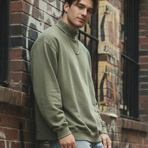 Forever 21 $50 XXL‎ Olive Green Turtleneck Pullover 100% Cotton Cozy Sweatshirt